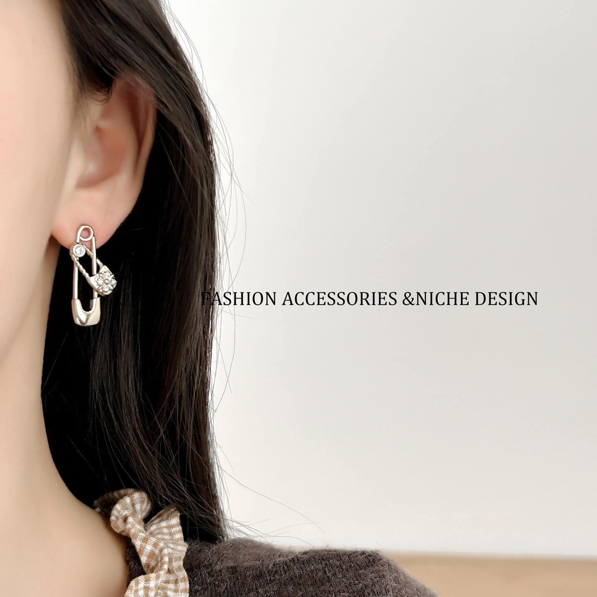 Punk Safety Pin Lock CZ Drop Stud Earrings