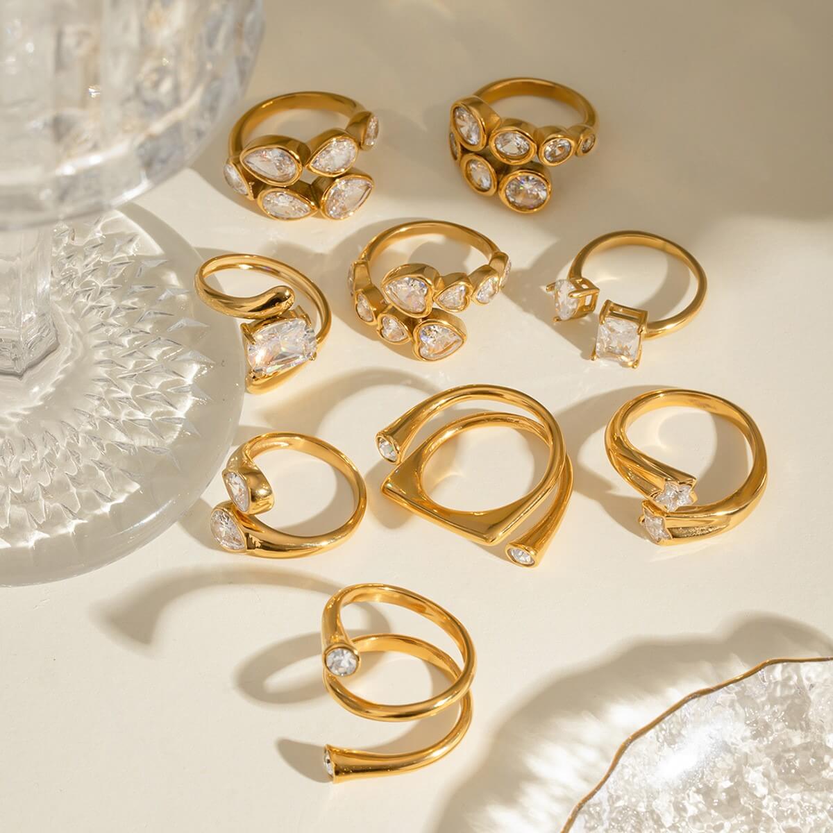 Open CZ Statement Rings - 18K Gold Plated Stainless Steel