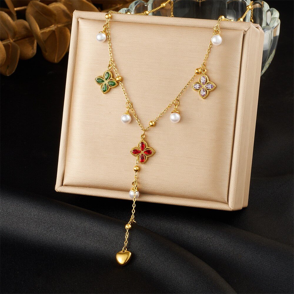 Stainless Steel Y-Lariat Drop Charm Necklace