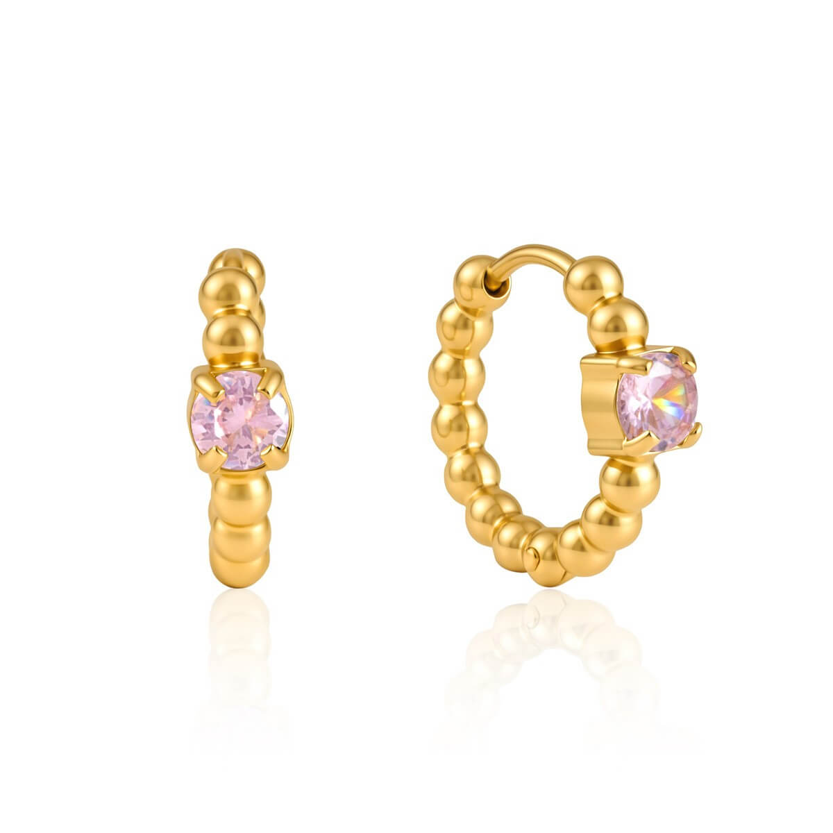 Beaded Colorful Zirconia Huggie Hoop Earrings
