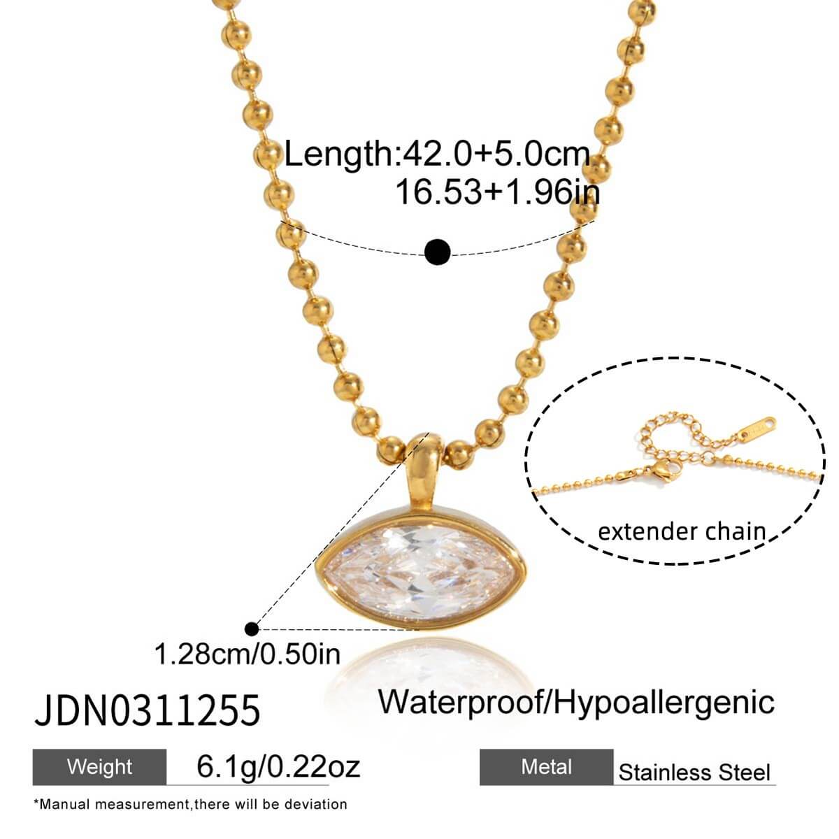 18K Gold Stainless Steel Zircon Pendant Necklace