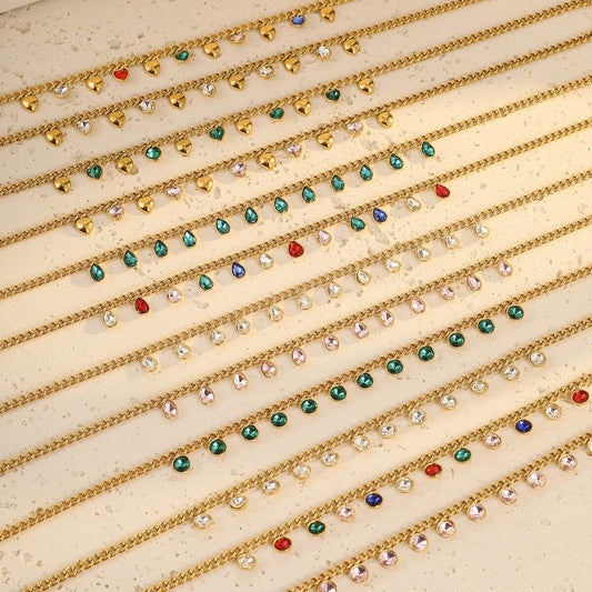 18K Gold Plated Zircon Heart Charm Choker Necklace