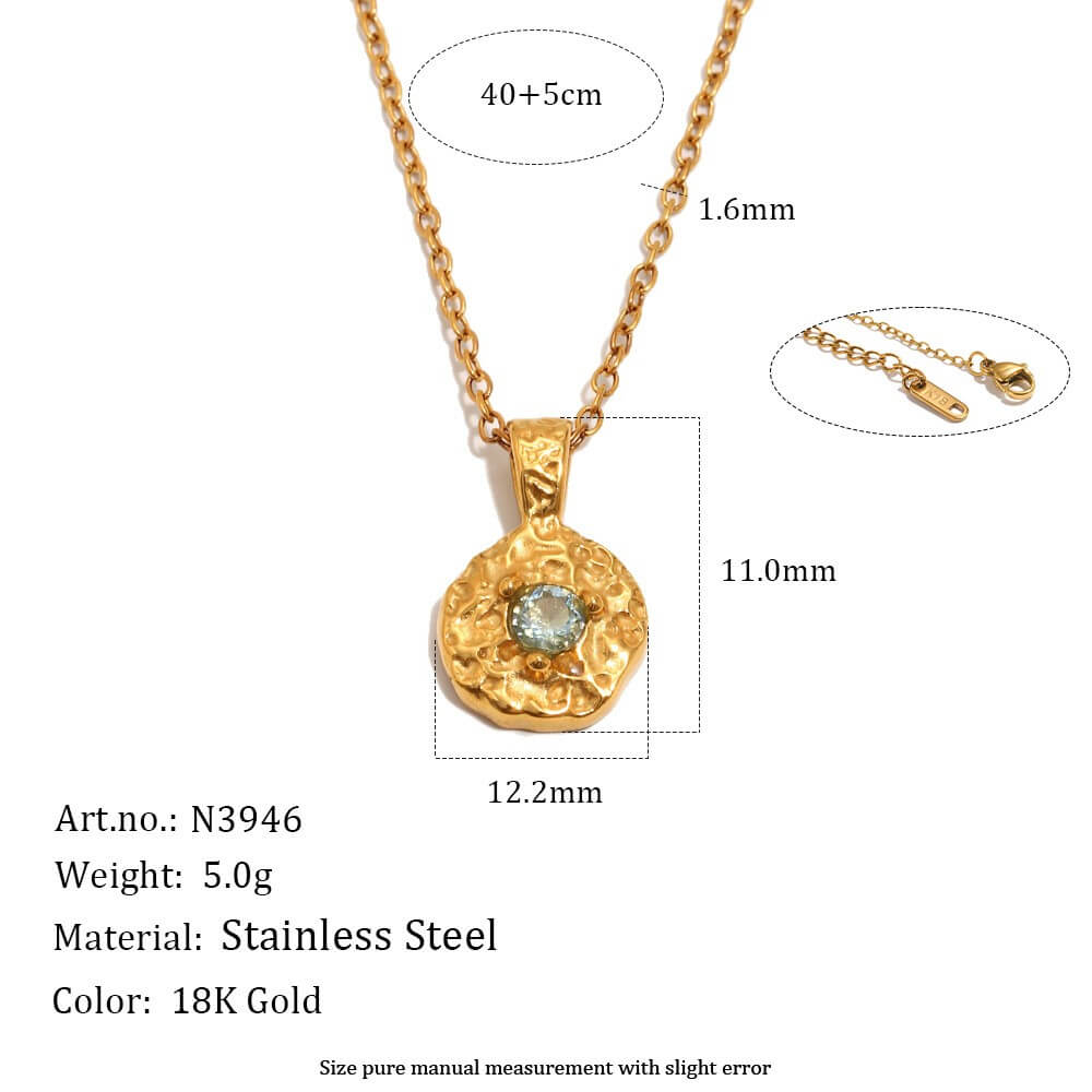 Hammered Birthstone Coin Pendant Necklace