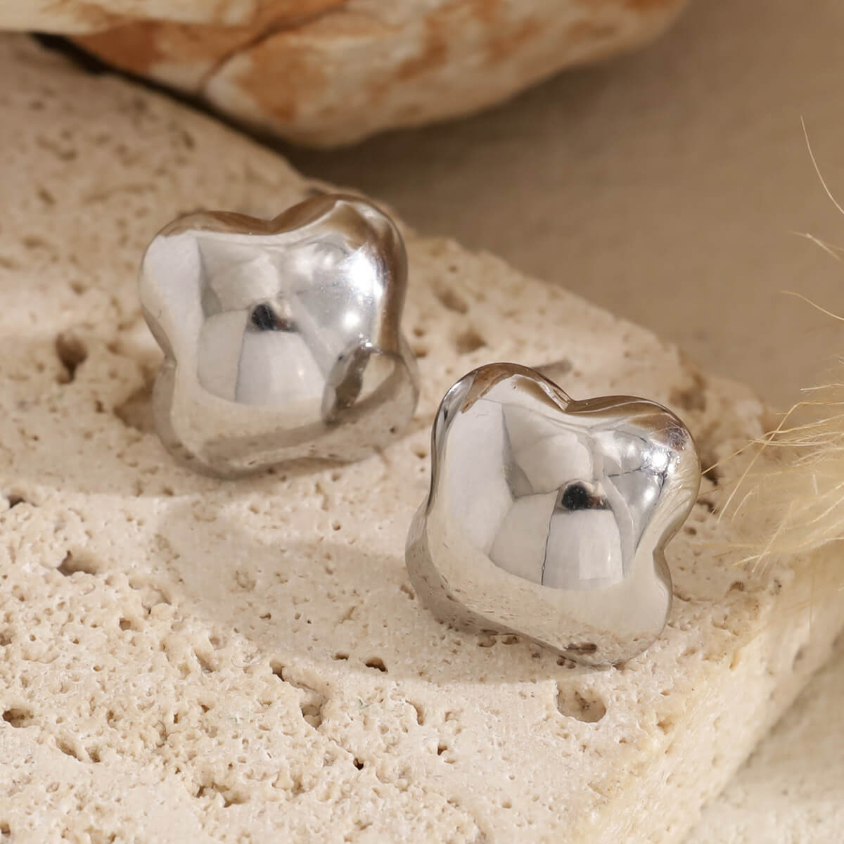 Silver Chunky Clover Studs