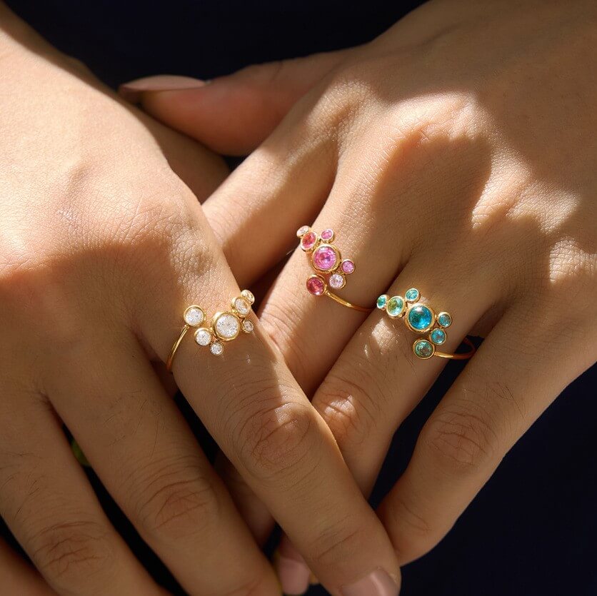 18K Gold Plated CZ Bubble Cluster Ring
