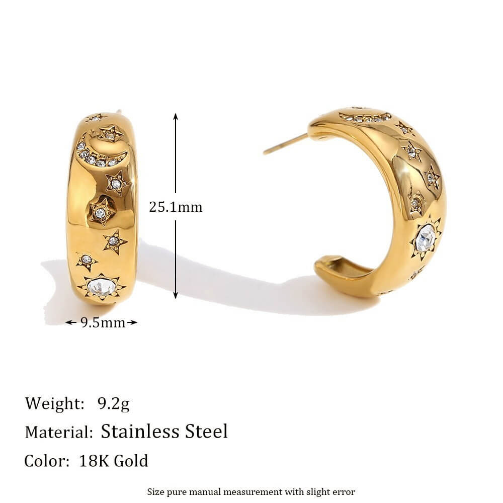 Celestial Zircon Chunky C-Hoop Earrings