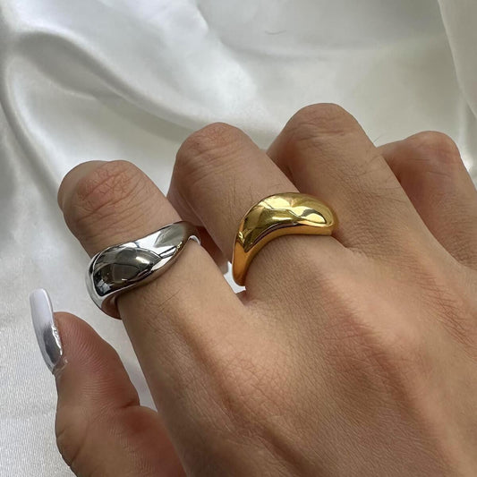 Chunky Fluid Wave Dome Ring - 18K Gold Plated Brass