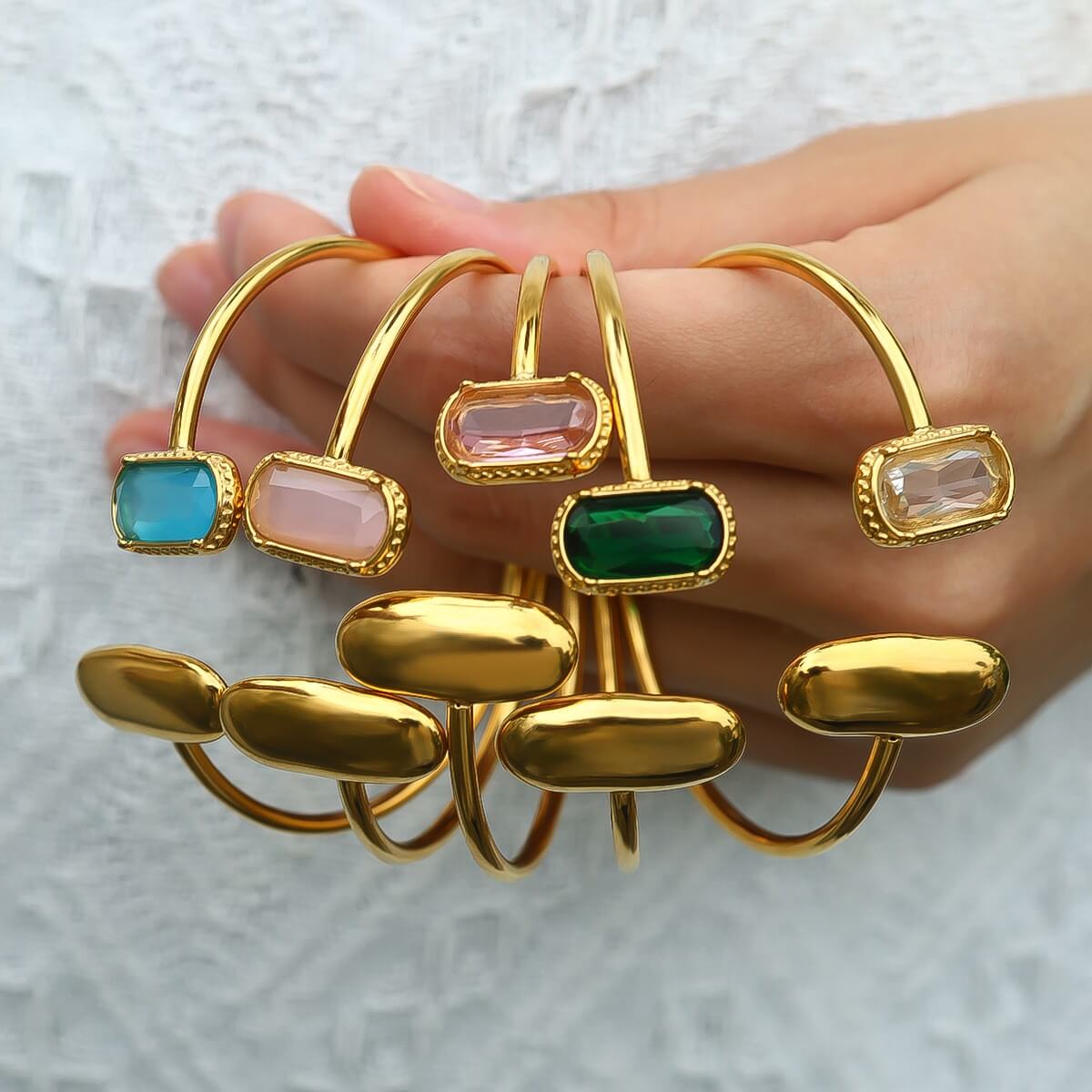 Asymmetric Zircon Open Cuff Bangle