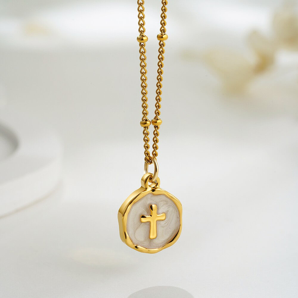 18K Gold Plated Stainless Steel Enamel Coin Pendant Necklace