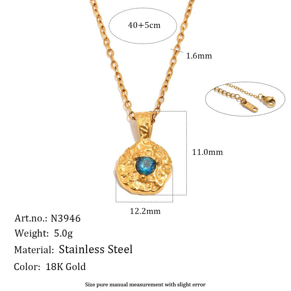 Hammered Birthstone Coin Pendant Necklace