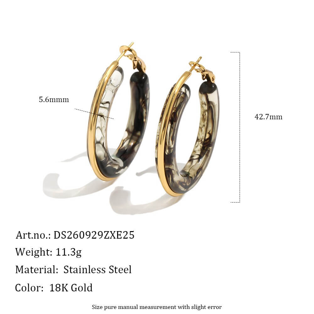 Chunky Resin Hoop Earrings 18K Gold Stainless Steel