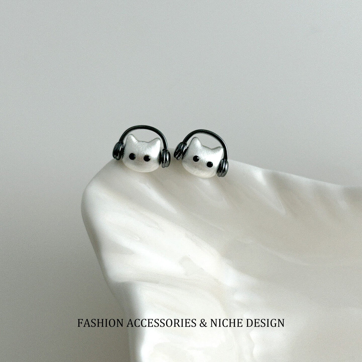 Cute Musician Cat Headphone Stud Earrings