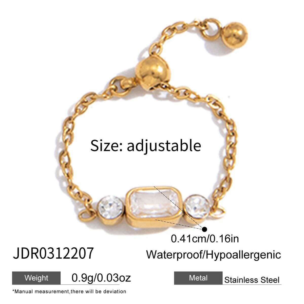 Adjustable Chain Ring with Crystal Accents
