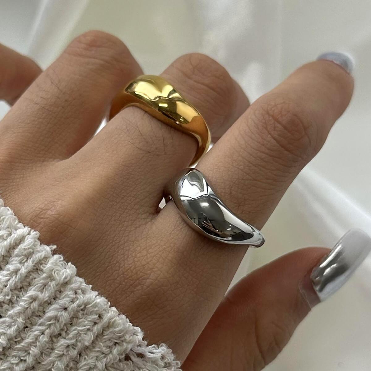 Chunky Fluid Wave Dome Ring - 18K Gold Plated Brass