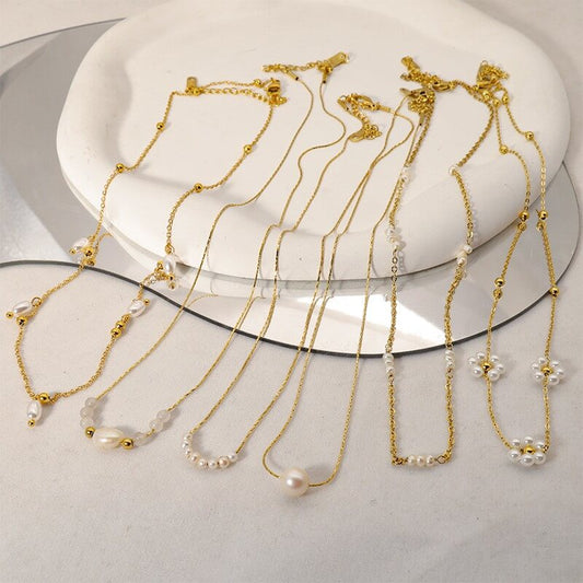 Delicate Freshwater Pearl Gold Chain Necklace