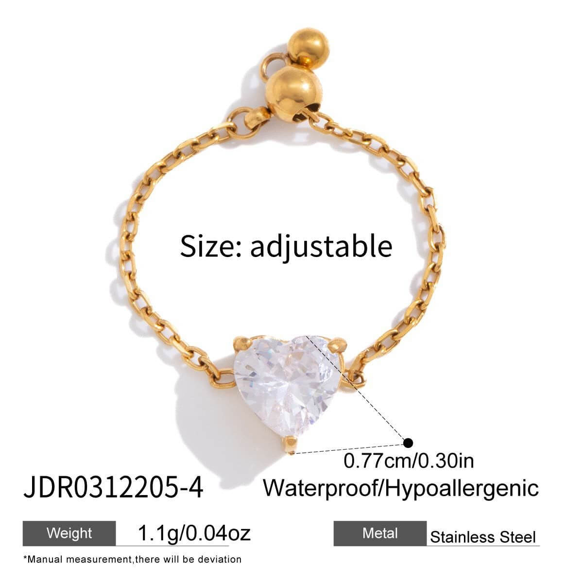 Adjustable Chain Ring with Clear CZ Pendant