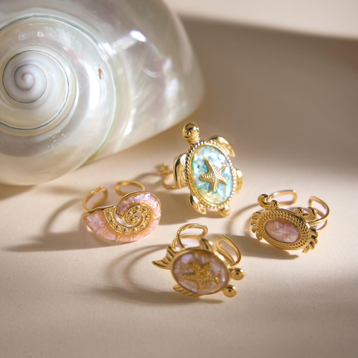 Ocean World Drip Glaze Gold Open Ring