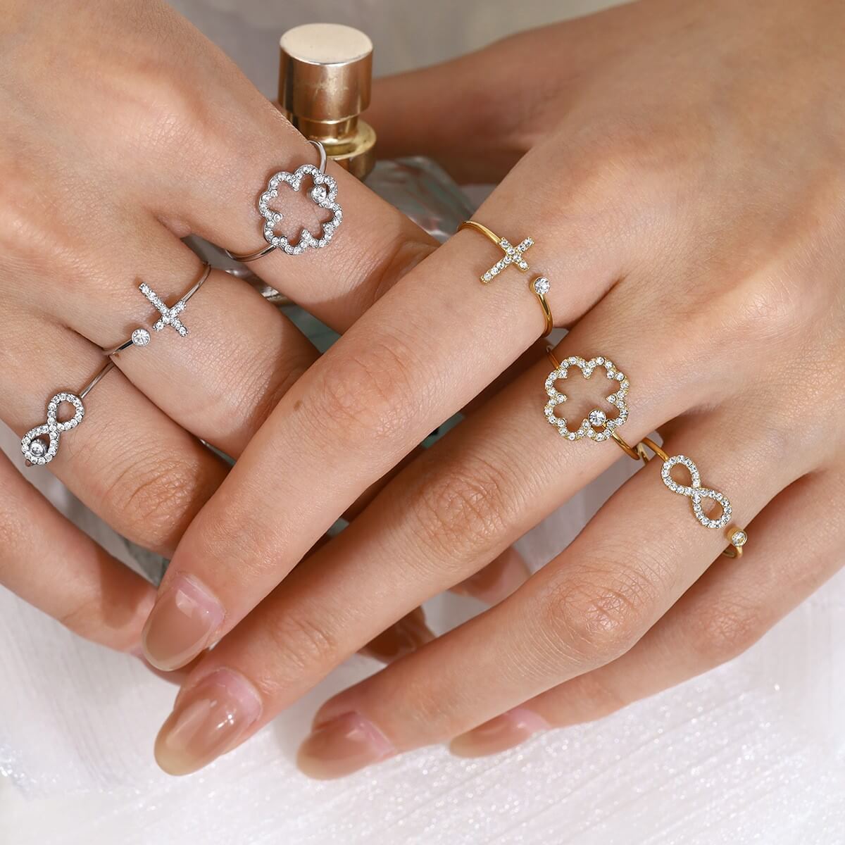 Delicate Crystal Charm Open Ring