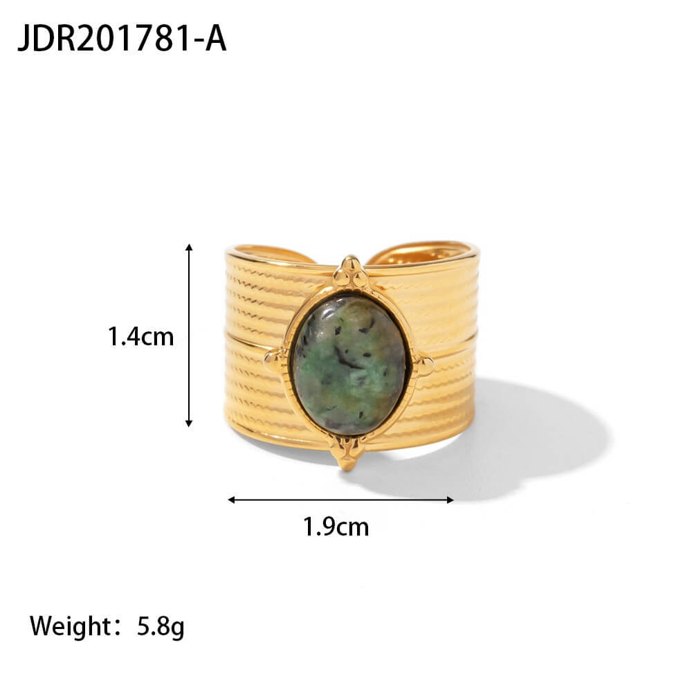 Vintage Natural Gemstone Textured Open Ring