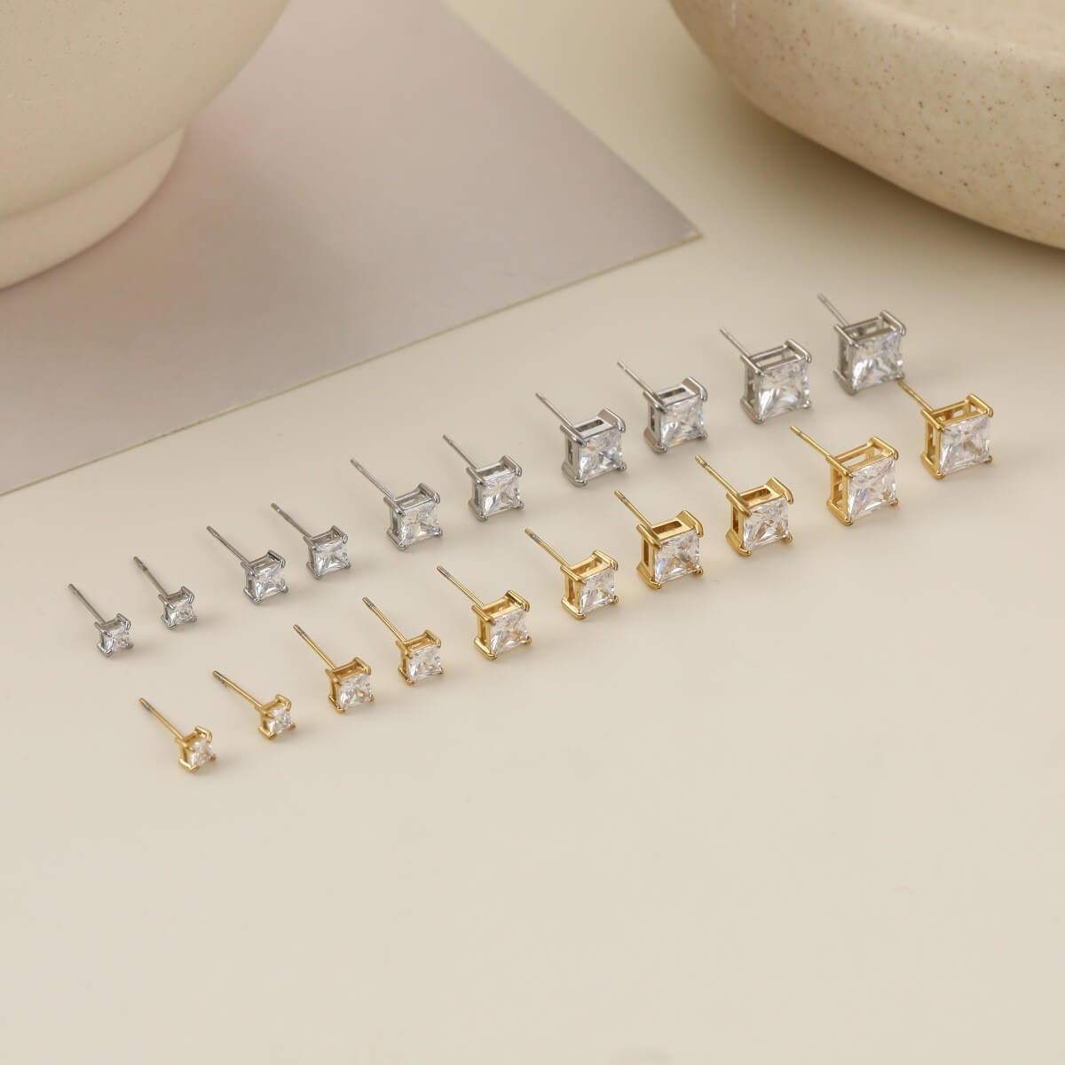 Princess Cut Zircon Stud Earrings in Gold & Silver (4mm-8mm)