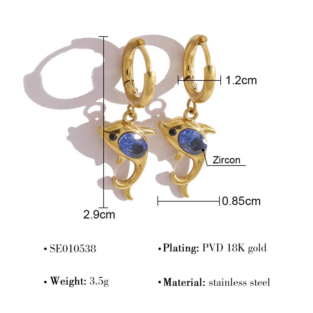 Blue Crystal Dolphin Huggie Hoop Earrings