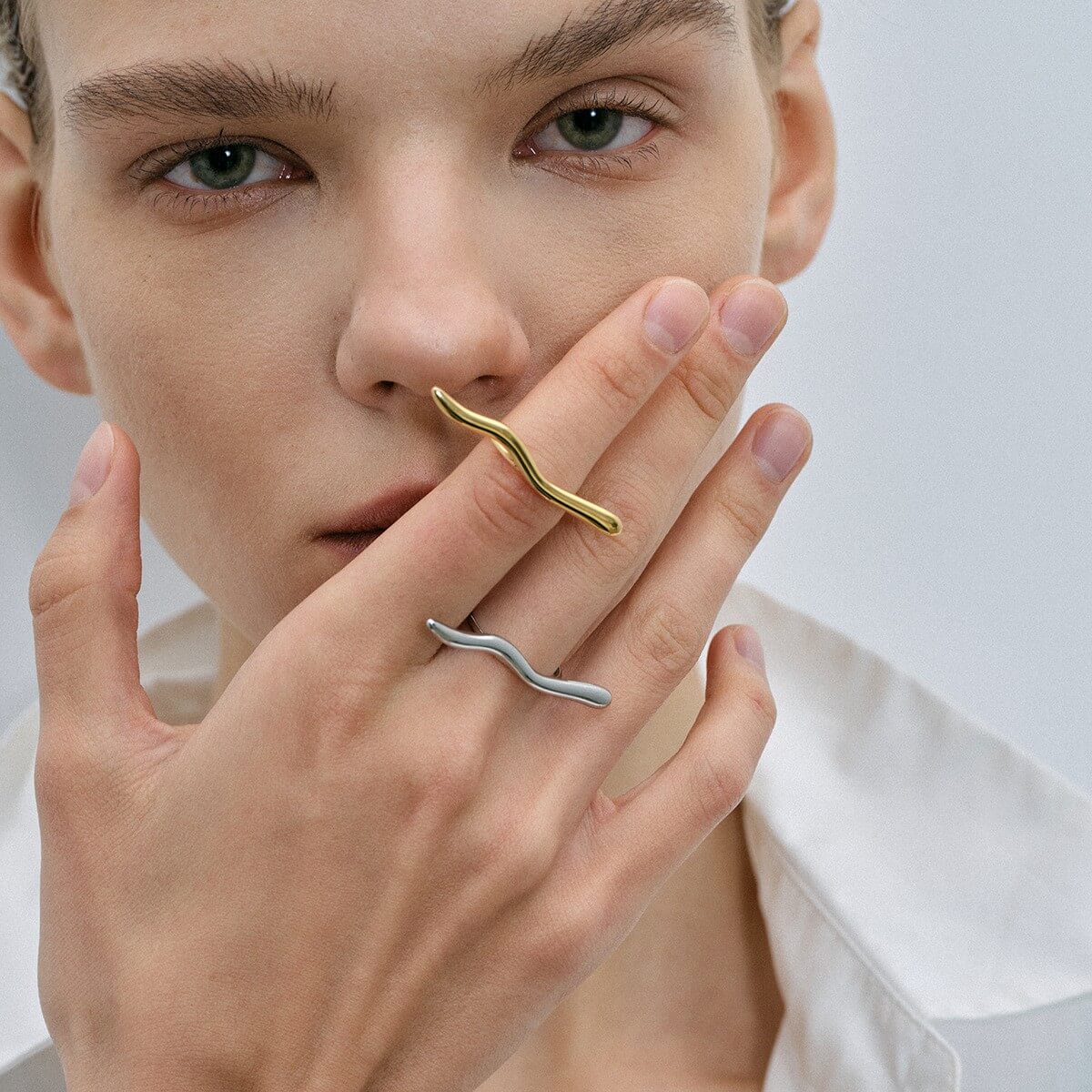 Waterproof Sculptural Wave Open Rings