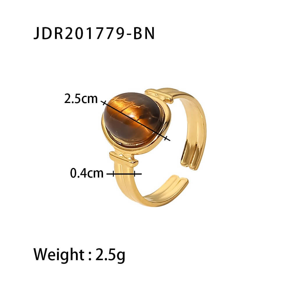 Vintage Natural Gemstone Textured Open Ring