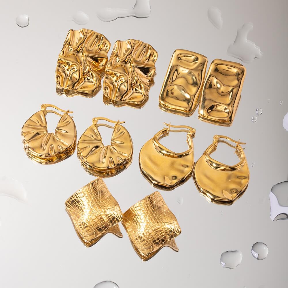 Waterproof Textured Gold Statement Earrings