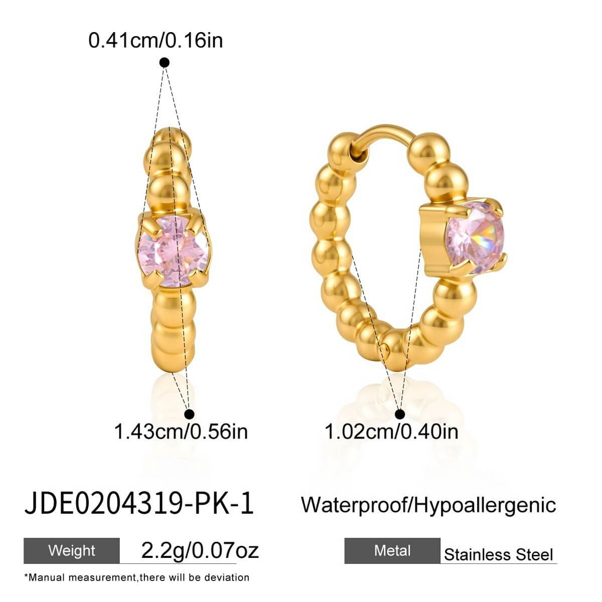 Beaded Colorful Zirconia Huggie Hoop Earrings