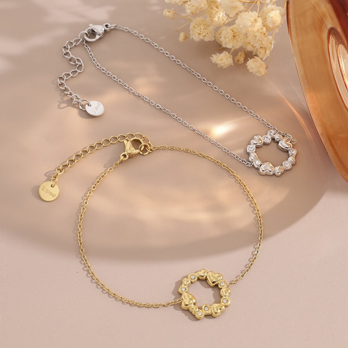 CZ Heart Wreath Chain Bracelet