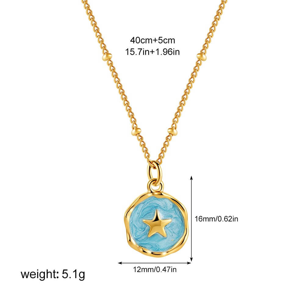 18K Gold Plated Stainless Steel Enamel Coin Pendant Necklace