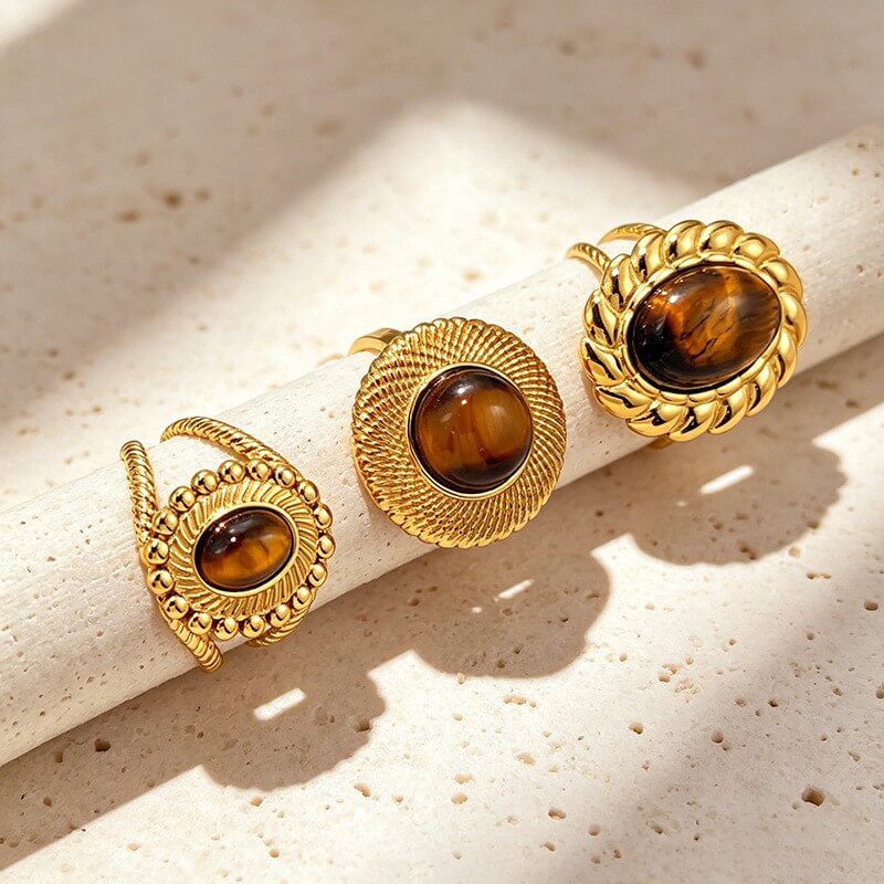 18K Gold Vintage Tiger’s Eye Statement Ring