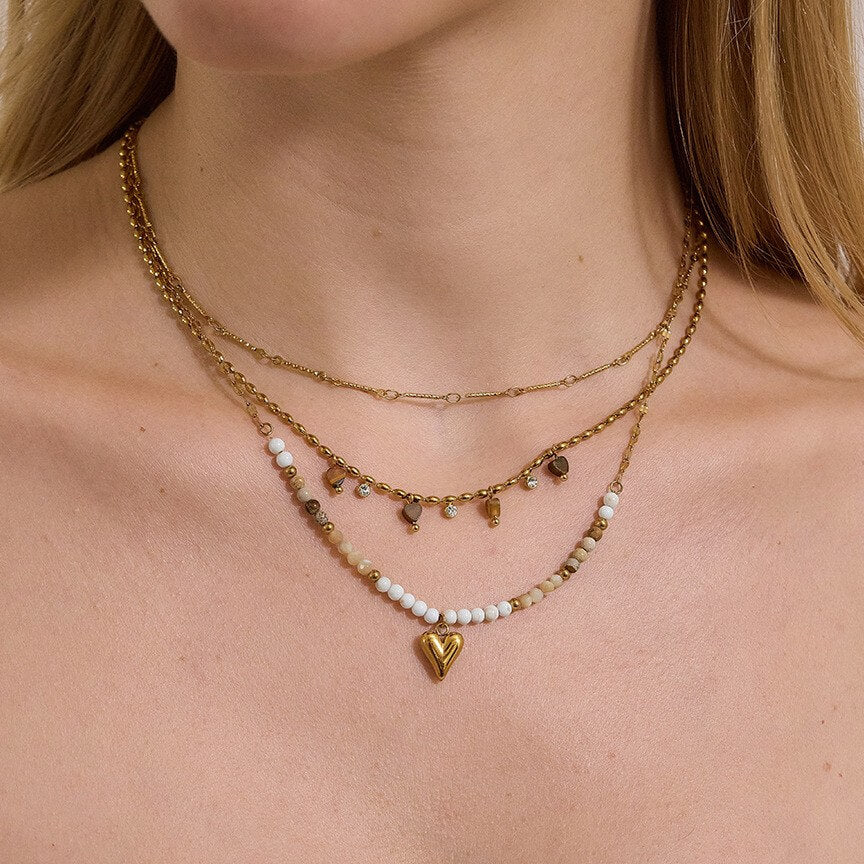 18K Gold Natural Stone Beaded Necklace