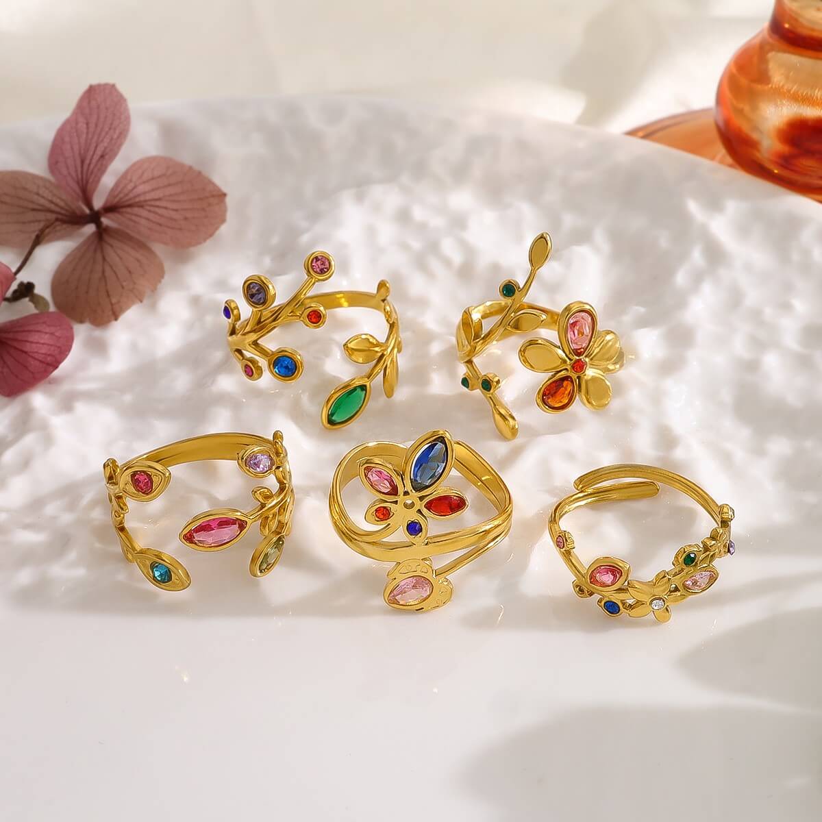 Colorful Floral Leaf Statement Ring