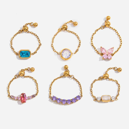 Adjustable Chain Ring with Crystal Accents