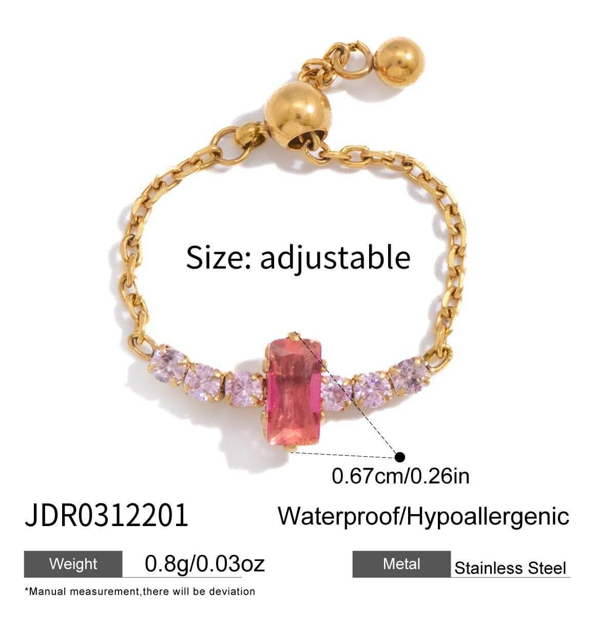 Adjustable Chain Ring with Crystal Accents