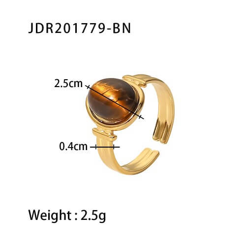 Natural Tiger's Eye Rings - 18K Gold Plated Stainless Steel