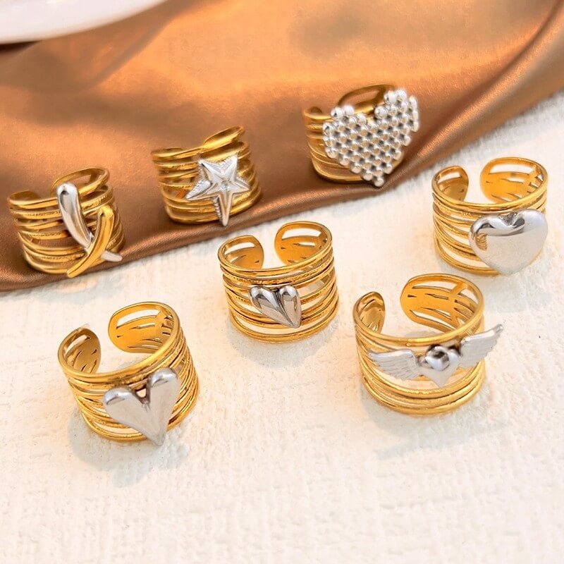 18K Gold Two-Tone Multi-Layer Open Ring