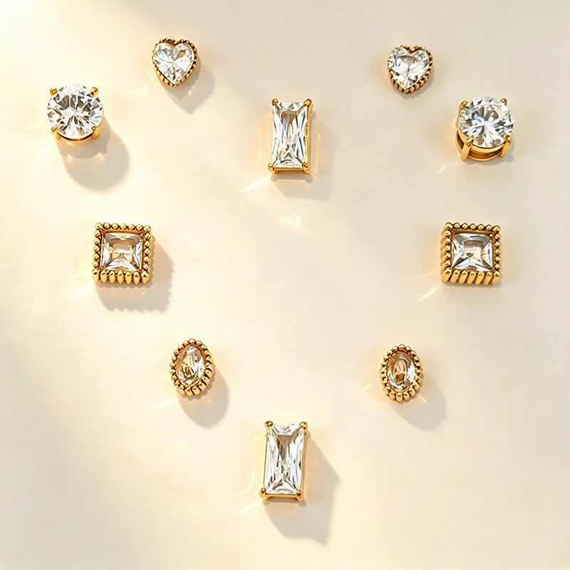 18K Gold CZ Geometric Stud Earrings