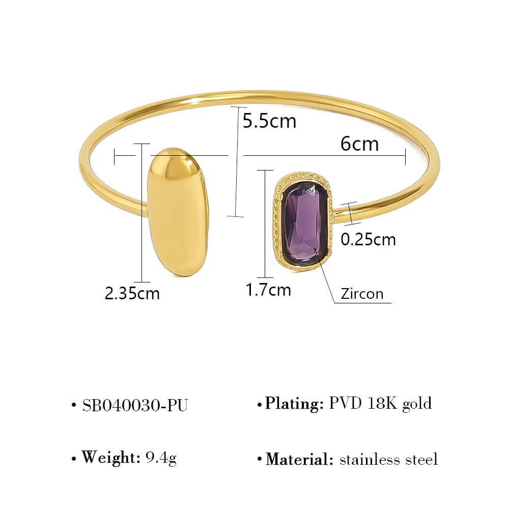 Asymmetric Zircon Open Cuff Bangle