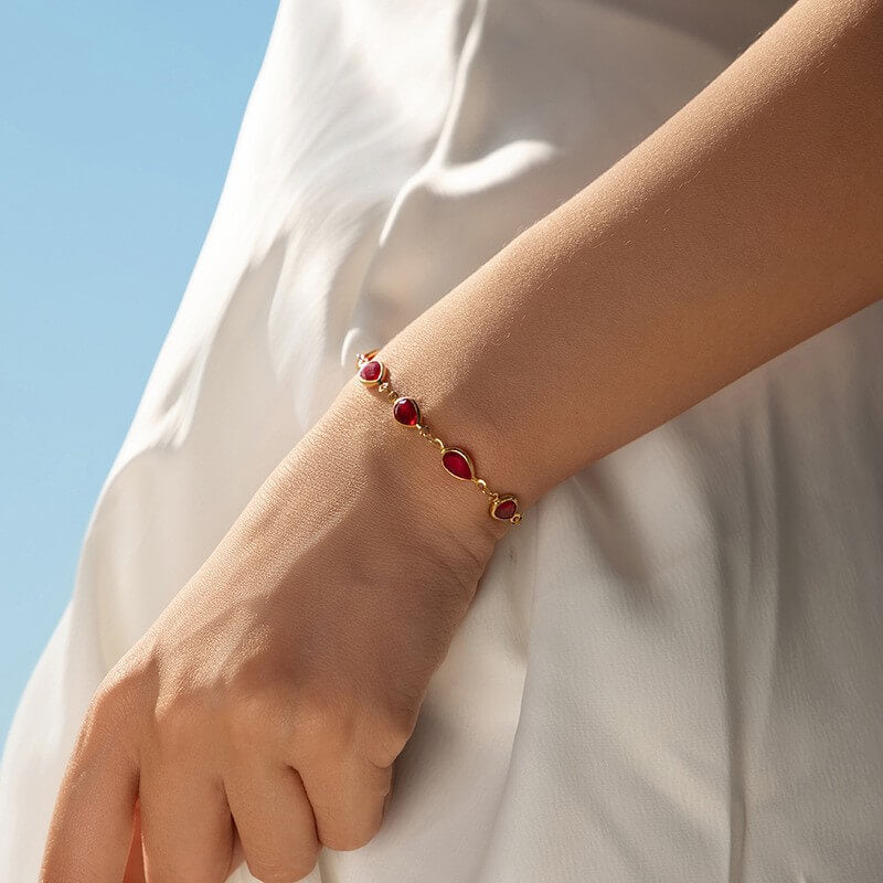 Colorful Crystal Charm Chain Brass Bracelet