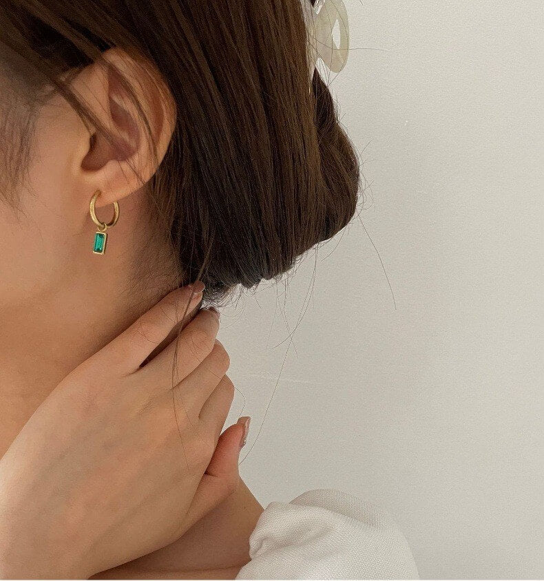 Rectangular Zircon Huggie Hoop Earrings