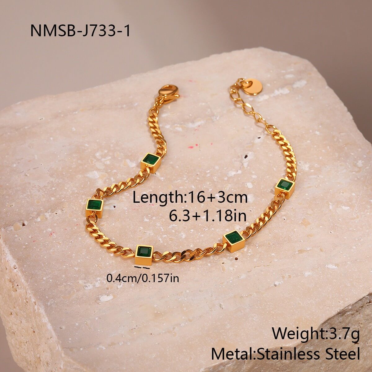 18K Gold Plated Colorful Zircon Stainless Steel Bracelet