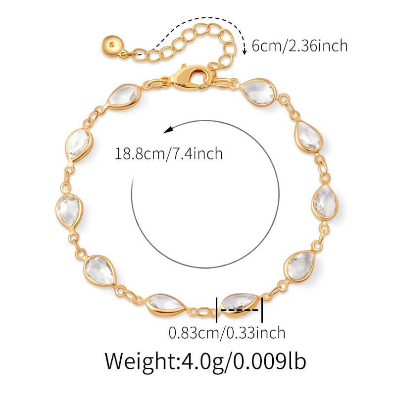 Colorful Crystal Charm Chain Brass Bracelet