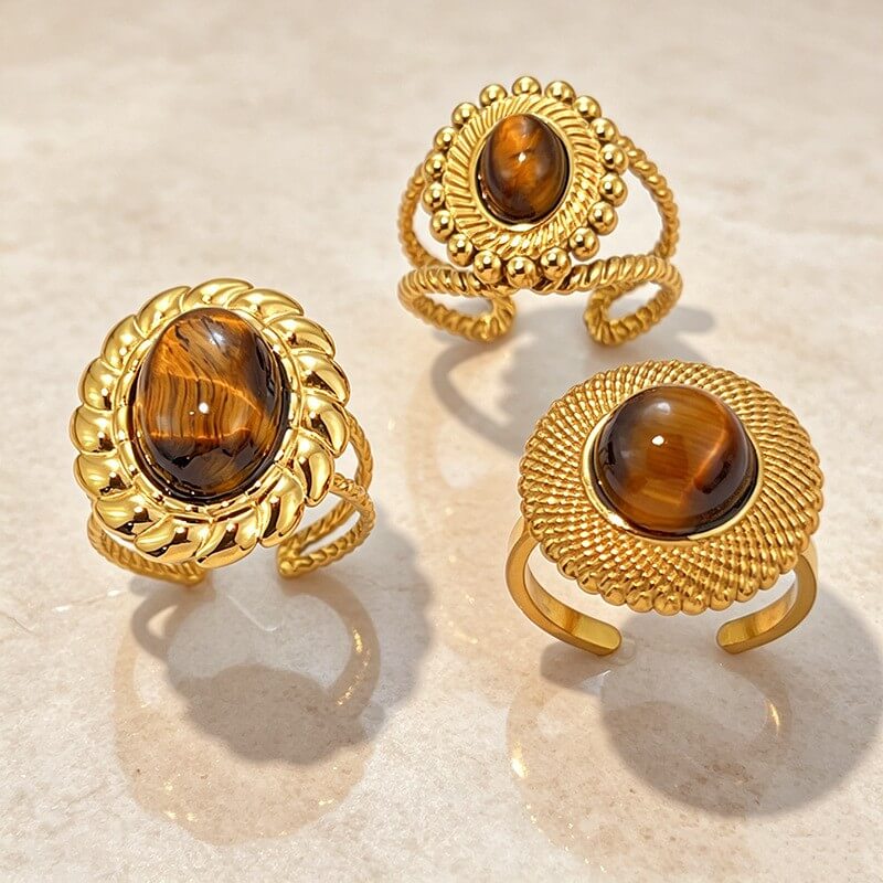 18K Gold Vintage Tiger’s Eye Statement Ring