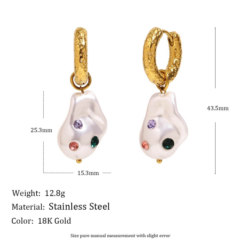 Baroque Pearl Drop Earrings with Inlaid Zircon