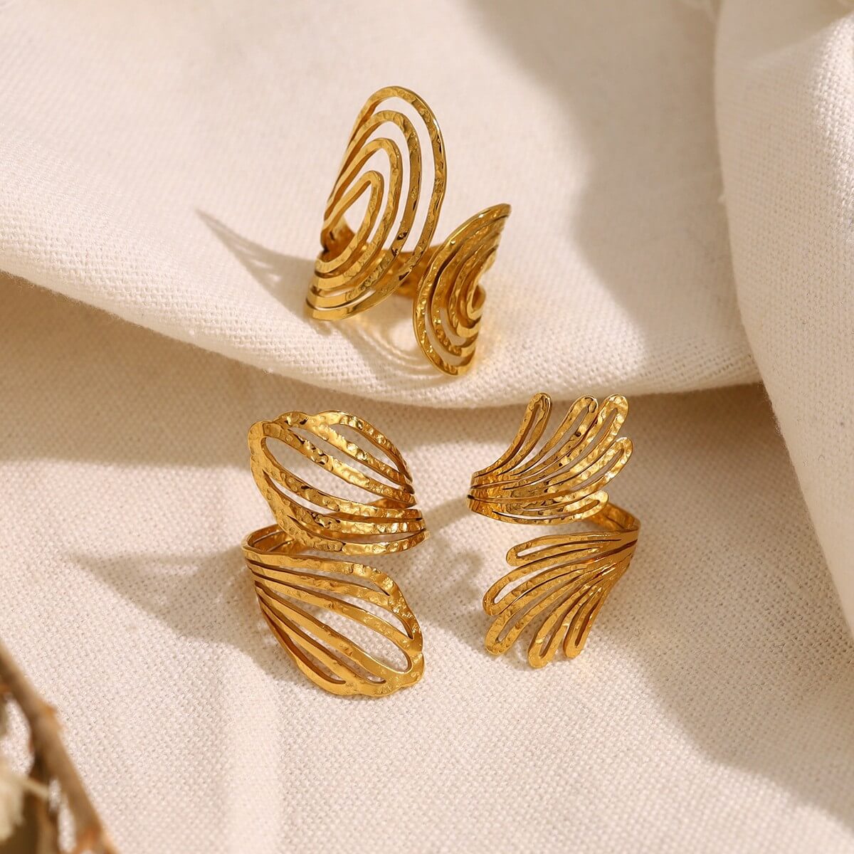 Chunky Hammered Wave Open Ring