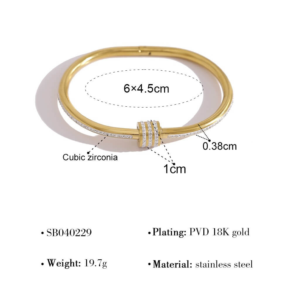 18K Gold Plated Zircon Stainless Steel Bangle