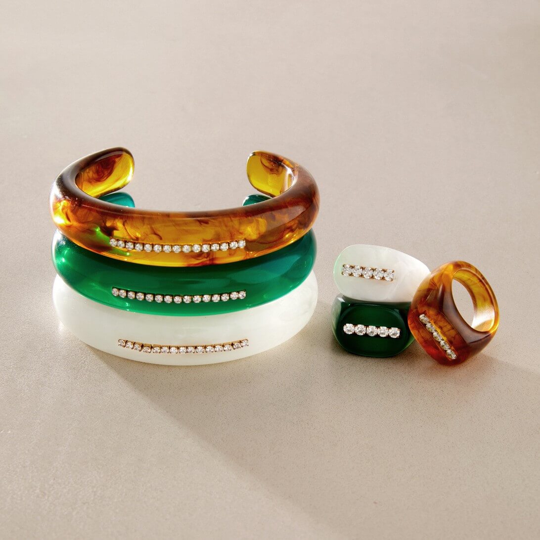 Resin Rhinestone Rings & Cuff Bracelets