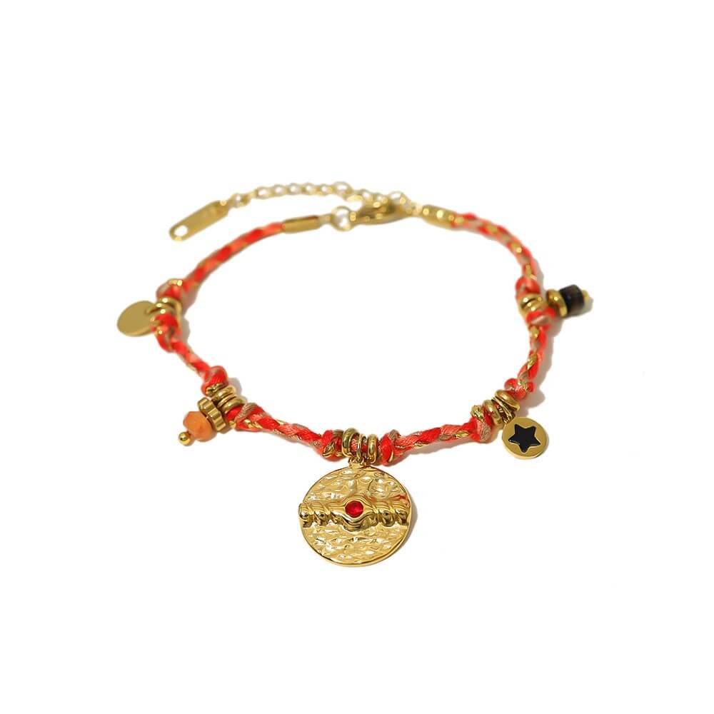 Boho Woven Coin Charm Bracelet